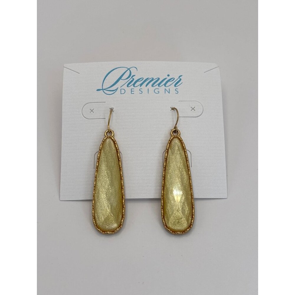 Premier Designs Gold Tone Elongated Shimmer Stone Dangle Earrings New
